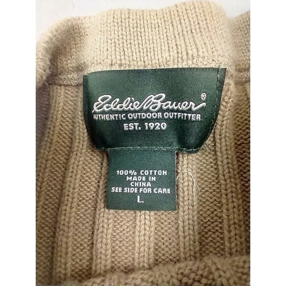 Eddie Bauer Sweater Mens L Legend Field Military Khaki Tan Ribbed 100% Cotton - Picture 3 of 7